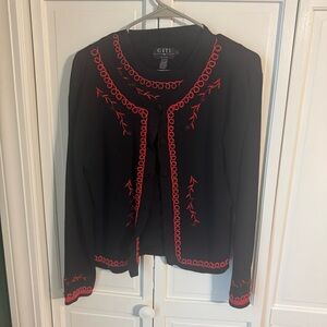Vintage Giti Black Cardigan & Tank Top with Red Embroidery